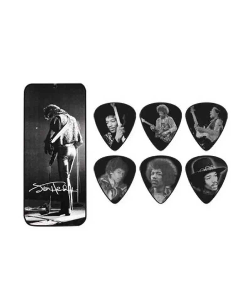 Китари Jim Dunlop JH-PT06M Jimi Hendrix Silver Portrait I комплект 6 перца Medium в метална кутия