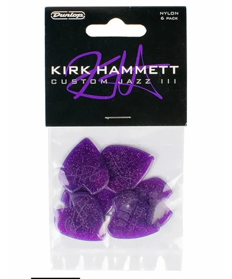 Китари Jim Dunlop 47PKH3NPS Kirk Hammett Purple Sparkle Jazz III комплект 6 перца за китара 1,38 mm